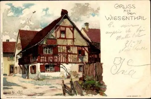 Künstler Litho Mutter, K., Hausen im Wiesental, Blick auf das Hebelhaus