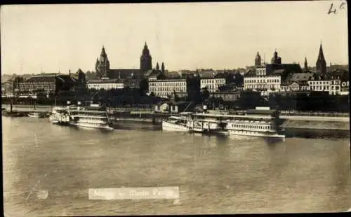 Ak Mainz am Rhein, Rhein-Partie, Gesamtansicht, Schiffe