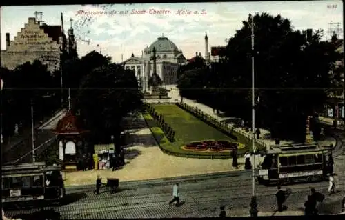 Ak Halle an der Saale, Altepromenade mit Stadttheater