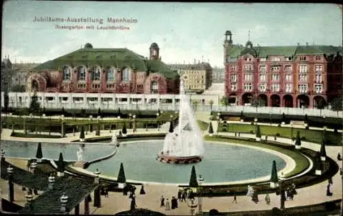 Ak Mannheim, Jubiläums-Ausstellung 1907, Rosengarten, Leuchtfontäne