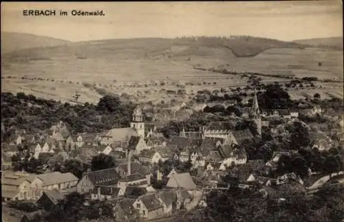 Ak Erbach im Odenwaldkreis Hessen, Blick auf den Ort mit Umgebung