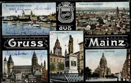 Ak Mainz am Rhein, Christuskirche, Kaiserstraße, Ortsansicht, Stephansturm, Dom, Stadthalle