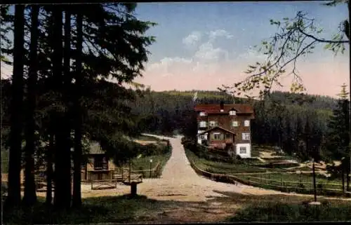 Ak Elgersburg in Thüringen, Blick vom Schwalbensteinswald auf die Schöffenwiese