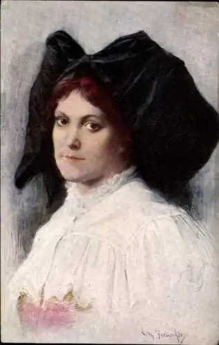 Künstler Ak Hornecker, L.,Alsacienne,Portrait einer rothaarigen Frau in Elsässer Tracht, Flügelhaube