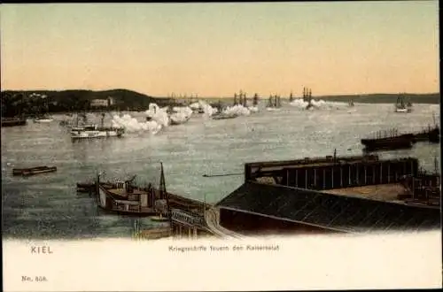 Ak Kiel, Kriegsschiffe feuern den Kaisersalut