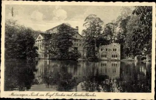 Ak Meiningen in Thüringen, Englischer Garten, Landestheater, Teich