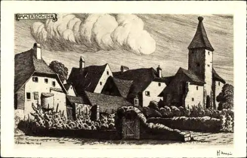 Künstler Ak Hansi, Jean Jacques Waltz, Ammerschwihr Ammerschweier Elsass Haut Rhin, Teilansicht