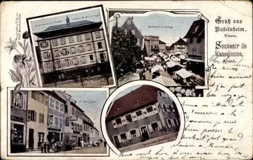 Ak Wasselonne Wasselnheim Elsass Bas Rhin, Marktplatz, Straßenpartie