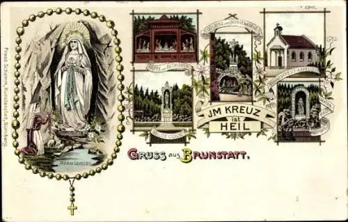 Litho Brunstatt Elsass Haut Rhin, Oelberg, Maria Lourdes, Kapelle
