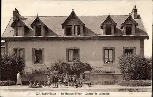 Ak Agon Coutainville Manche, Blaues Haus, Ferienlager