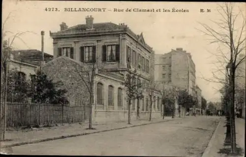 Ak Billancourt Hauts de Seine, Rue de Clamart und die Schulen