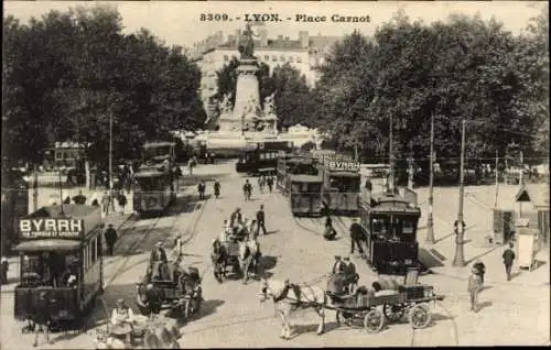 Ak Lyon Rhône, Place Carnot, Straßenbahnen, Reklame Byrrh