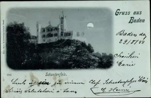 Mondschein Ak Baden Kanton Aargau Schweiz, Schartenfels