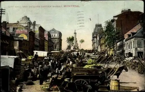Ak Montreal Quebec Kanada, Rathaus und Jacques-Cartier-Markt