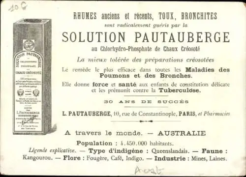 Litho Australien, Känguru, Reklame Solution Pautauberge