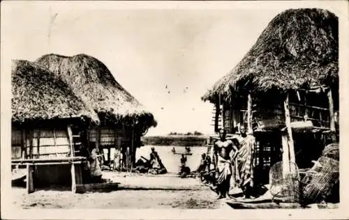 Ak Dahomey Benin, Villafe am Rande der Lagune