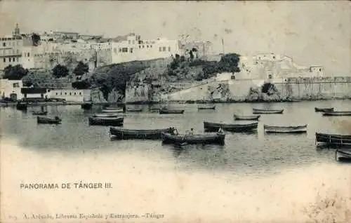 Ak Tanger Marokko, Panorama, Boote auf dem Wasser