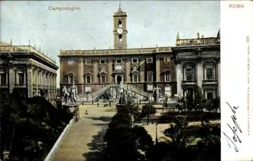 Ak Roma Lazio, Campidoglio, Stadtpartie mit Rathaus, Straßenseite