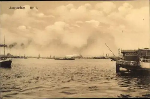 Ak Amsterdam Nordholland Niederlande, Het ij., Hafenbild