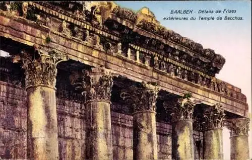 Ak Baalbek Libanon, Einzelheiten der Außenfriese des Bacchus-Tempels