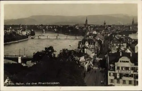 Ak Basel Bâle Stadt Schweiz, Drei Rheinbrücken