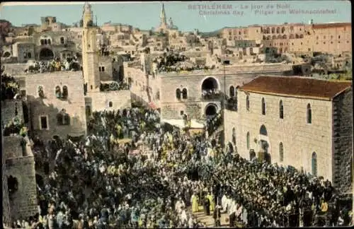 Ak Bethlehem Palästina, Pilger am Weihnachtsfest