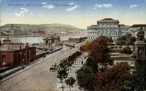 Ak Budapest Ungarn, Franz-Josefsplatz, Kutsche, Häuser