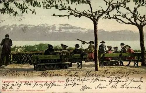Ak Lausanne Kanton Waadt, Terrasse de Montbenon und die Alpen