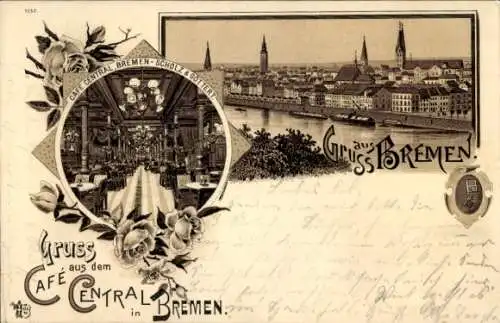 Litho Hansestadt Bremen, Cafe Central, Scholz & Göttert, Panoramablick