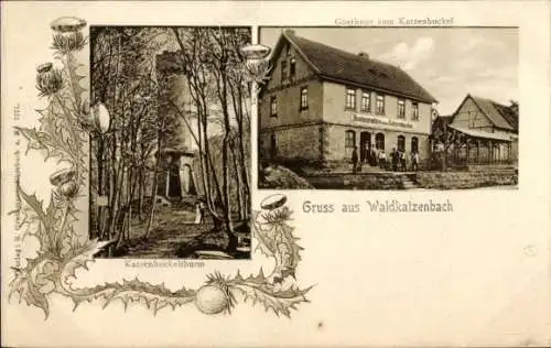 Ak Waldkatzenbach Waldbrunn im Odenwald, Gasthaus zum Katzenbuckel, Katzenbuckelturm