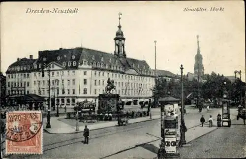 Ak Dresden Neustadt, Neustädter Markt, Denkmal, Litfasssäule