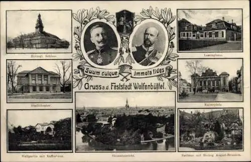 Ak Wolfenbüttel in Niedersachsen, Kaiser Wilhelm II., Herzog Johann Albrecht, Schloss, Wappen