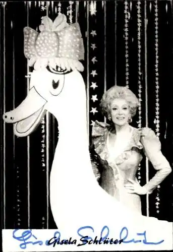 Ak Schauspielerin Gisela Schlüter, Portrait mit Ente, Autogramm