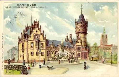 Litho Hannover in Niedersachsen, Neue Wasserkunst, Brunnen