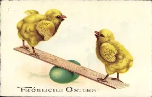 Künstler Ak Fröhliche Ostern, Küken, Schaukel