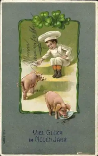 Passepartout Litho Neujahr, Koch, Schweine