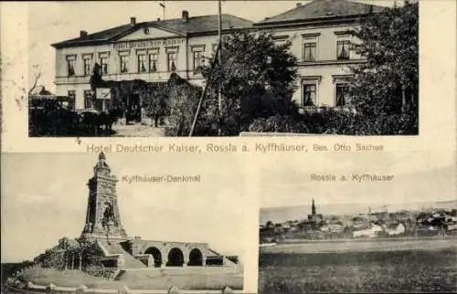 Ak Roßla am Harz, Hotel Deutscher Kaiser, Kyffhäuser-Denkmal