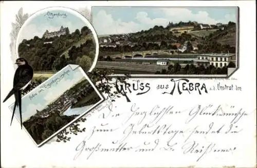 Litho Nebra an der Unstrut im Burgenlandkreis, Vitzenburg, Ort von Vitzenburg gesehen, Bahnhof