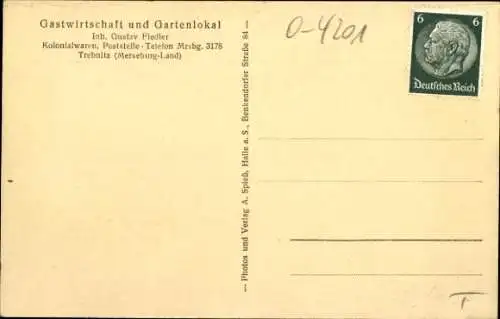 Ak Trebnitz Merseburg an der Saale, Gasthaus und Gartenlokal, Inh. Gustav Fiedler