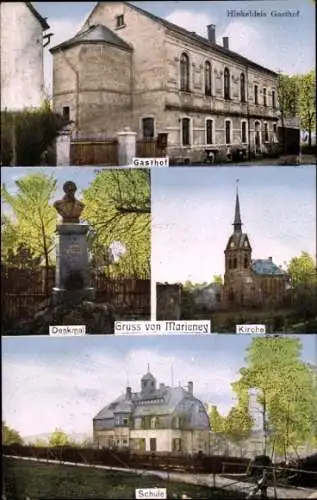 Ak Marieney Mühlental im Vogtland, Hinkeldeis Gasthof, Denkmal, Kirche, Schule