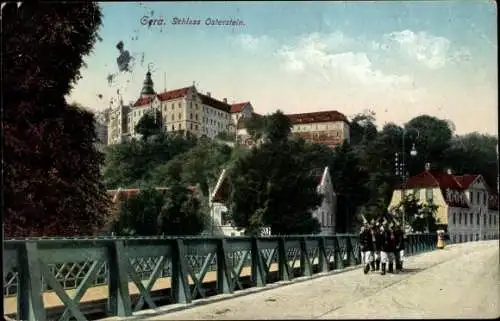 Ak Untermhaus Gera in Thüringen, Brücke, Schloss Osterstein, Soldaten