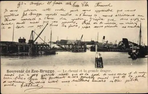 Ak Zeebrugge Westflandern, Der Kanal, großer Bagger