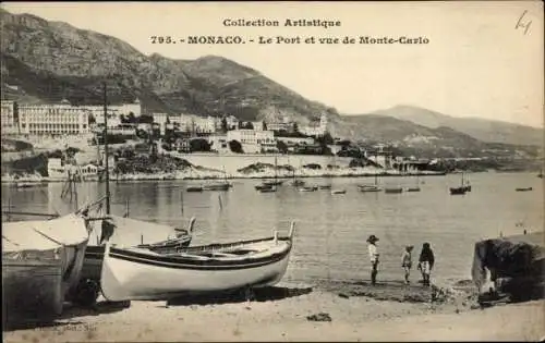 Ak Monaco, Der Hafen und Blick auf Monte-Carlo