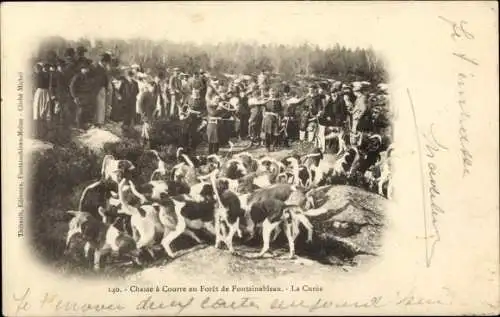 Ak Jagd im Wald von Fontainebleau, Jagdgesellschaft, Hundemeute