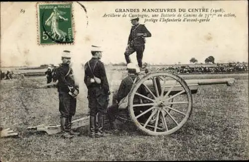 Ak Grandes Maneuvers du Centre, Feldartillerie, eine Kanonenbatterie