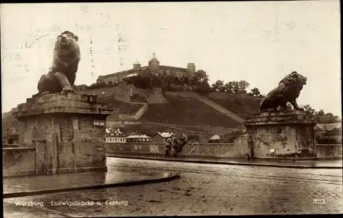 Ak Würzburg am Main Unterfranken, Ludwigsbrücke, Festung