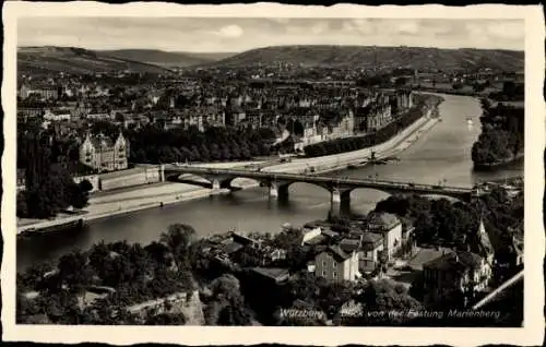 Ak Würzburg am Main Unterfranken, Totalansicht, Blick von der Festung Marienberg