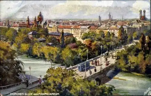Künstler Ak München, Blick vom Maximilianeum