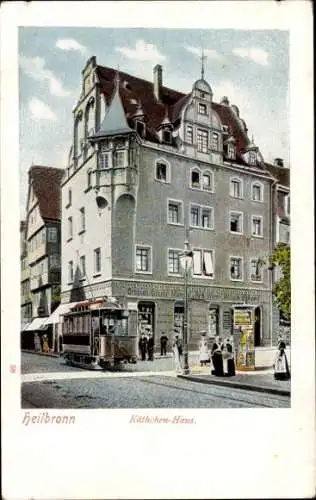 Ak Heilbronn am Neckar, Käthchen-Haus, Litfaßsäule, Straßenbahn