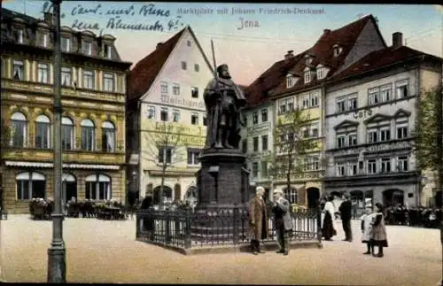 Ak Jena in Thüringen, Marktplatz mit Johann Friedrich Denkmal